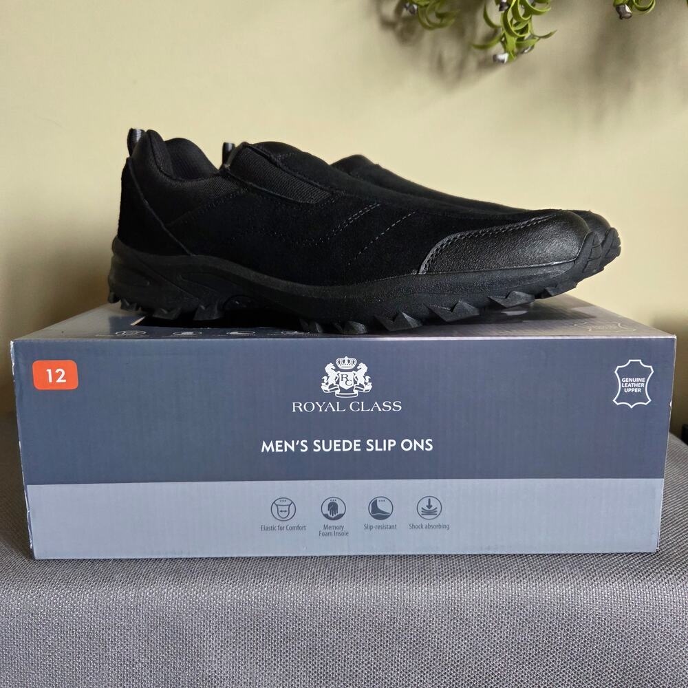 NWTB Men's Royal Class Adventuridge 12 Suede Slip On Memory Foam Shoes Black - Picture 9 of 13
